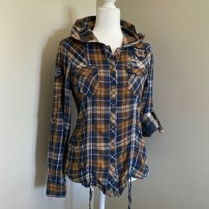 Cute versatile Harley Davidson button up with hood